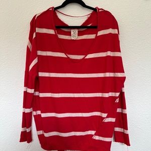 We The Free Red Upstate Striped Long Sleeve Oversized Top Size M